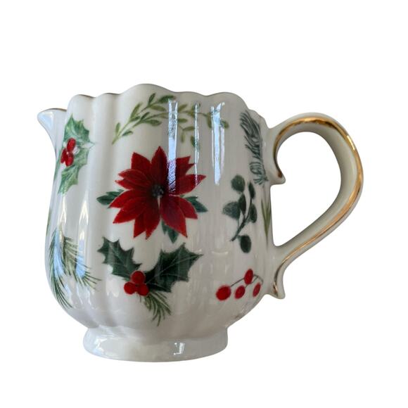 Grace Teaware Christmas Holly Poinsettia Porcelain Sugar & Creamer Set New - Picture 11 of 16